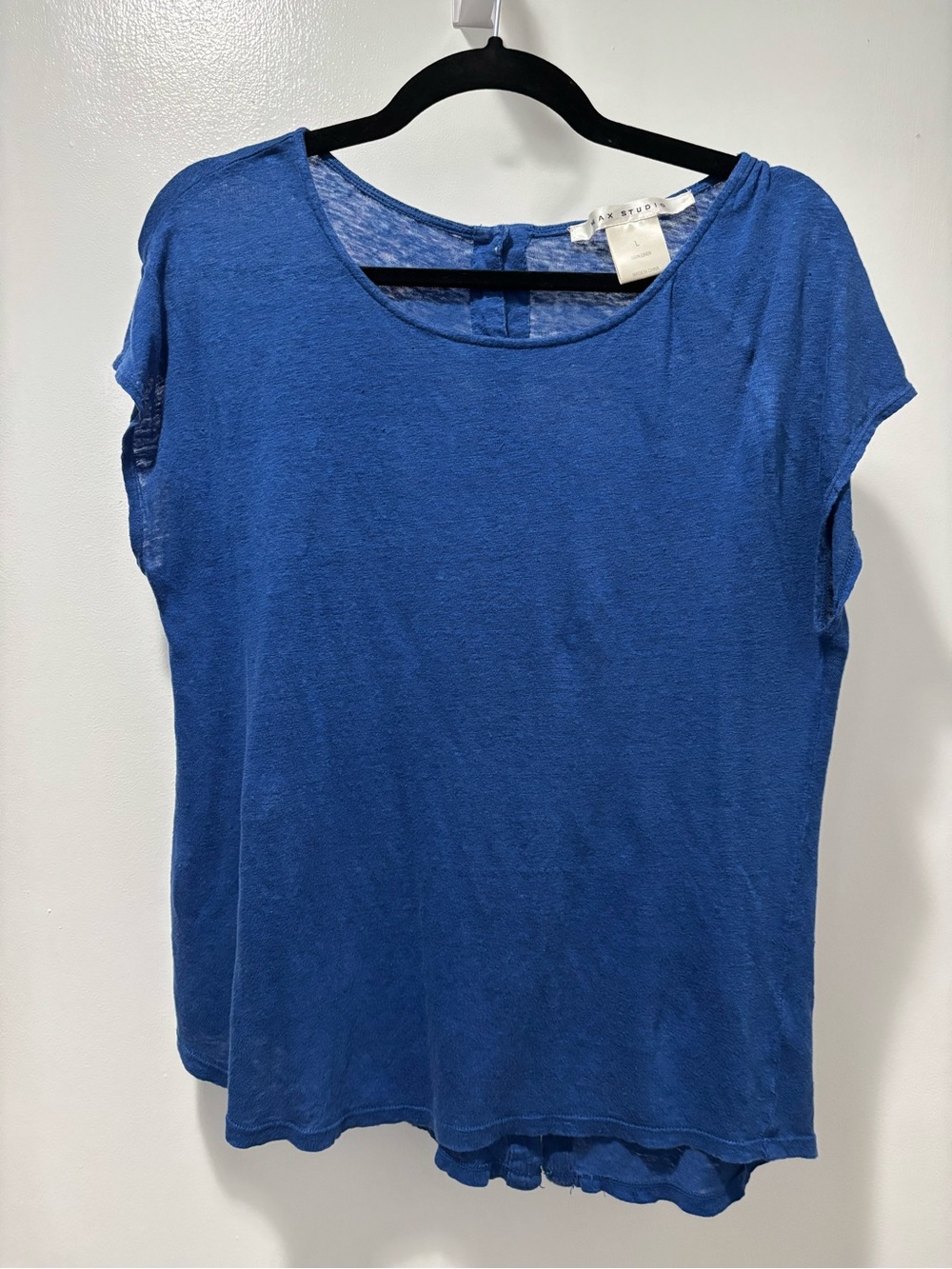 Max Studio Blue Short Sleeve Scoop Neck Tee 100% Linen Large